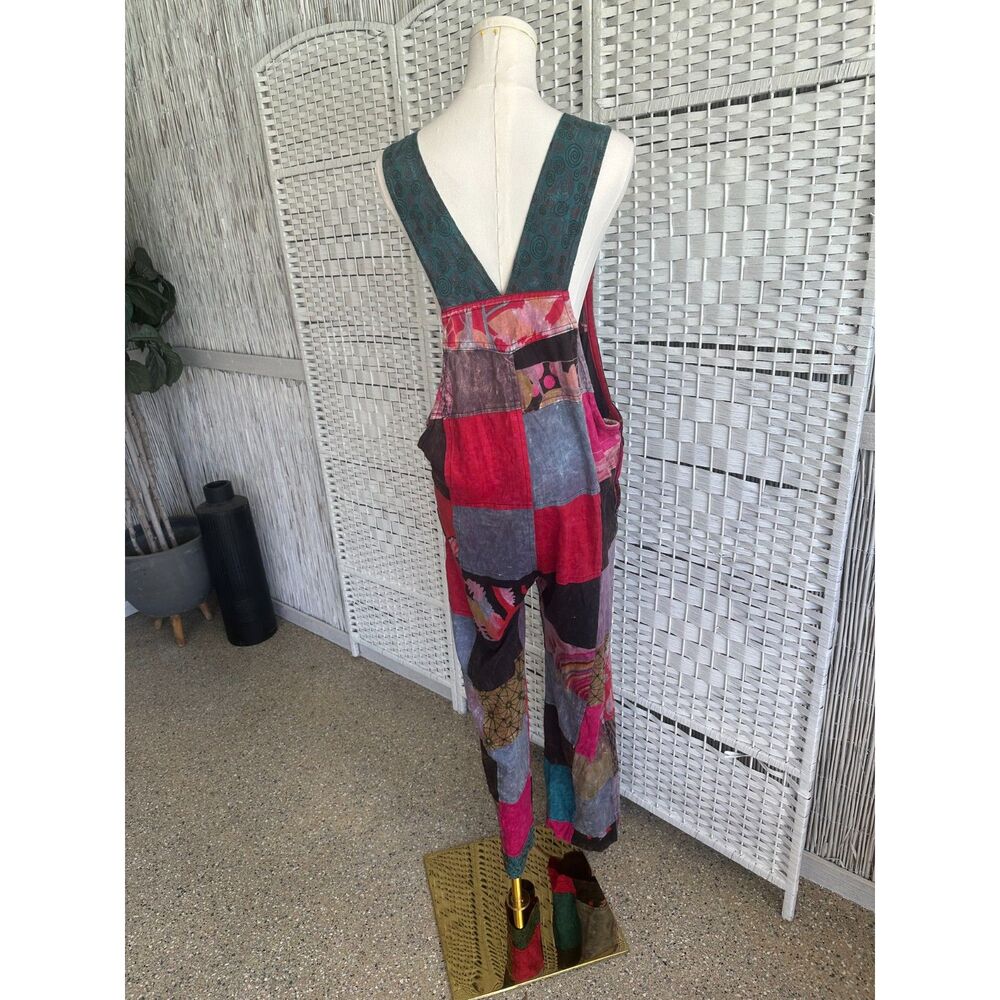 Nepal Boho Patchwork Overalls 2XL XXL 100% Cotton Hippie Granola Exotic - Picture 4 of 12